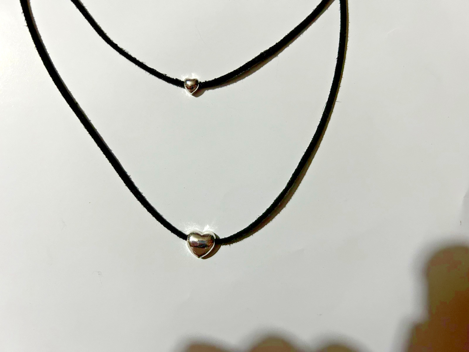 Black 2 layer- 1 chocker length- 10 inch necklace with silver hearts