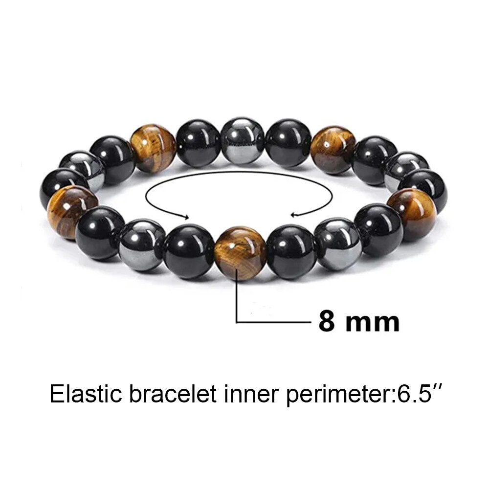 Energy Healing Stretch Bracelet Natural Stone Hematite Tiger Eye for Men Women