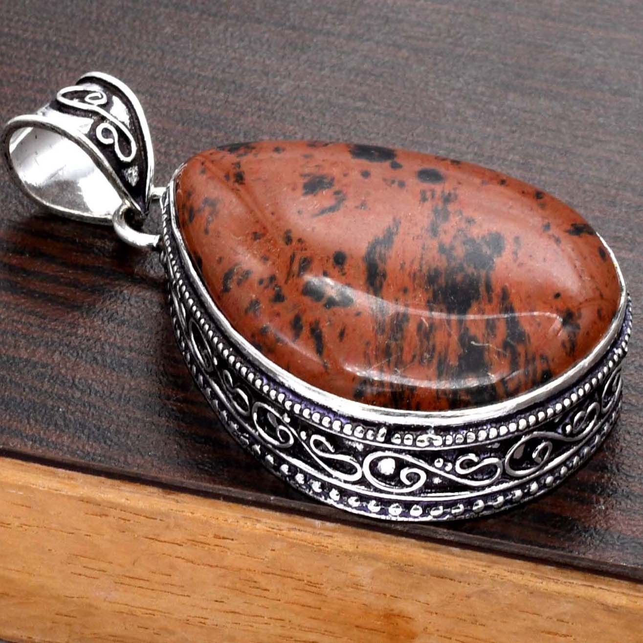 Mahogany Obsidian Natural Gemstone Antique Design Pendant Jewelry 1″ P 654