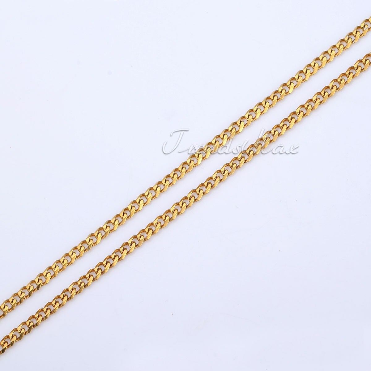 3mm Men Chain Gold Plated Stainless Steel Curb Cuban Necklace or Bracelet 7-30”