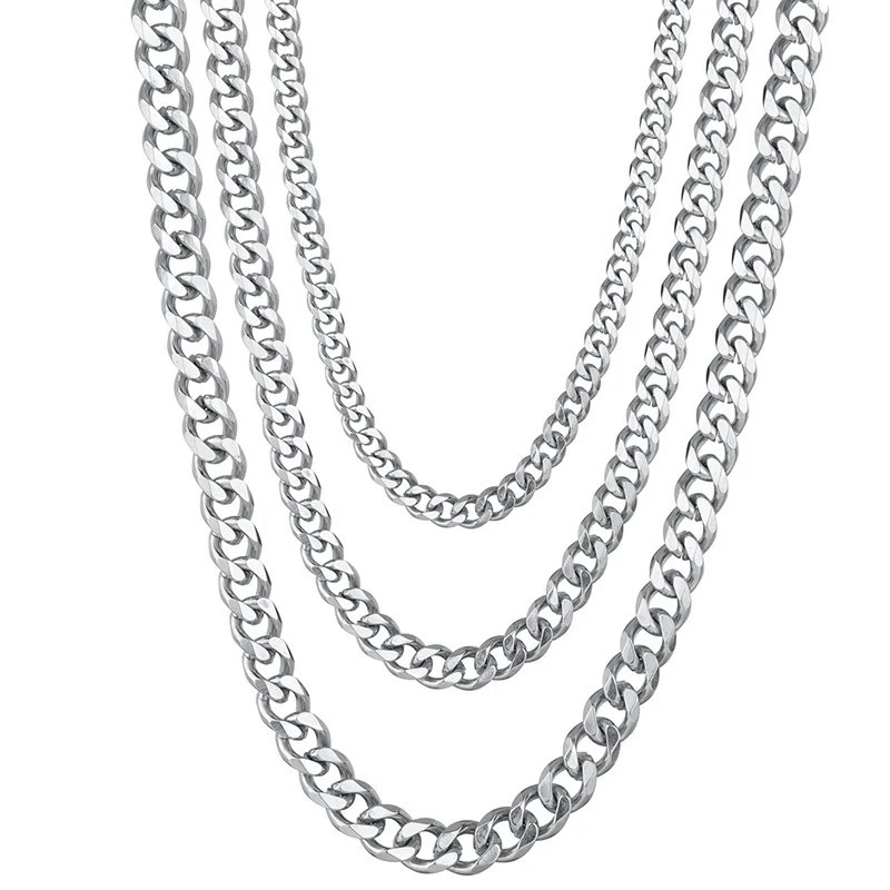 3.5-7mm” Stainless Steel Silver Chain Cuban Curb Womens Mens Necklace 3/5/7mm