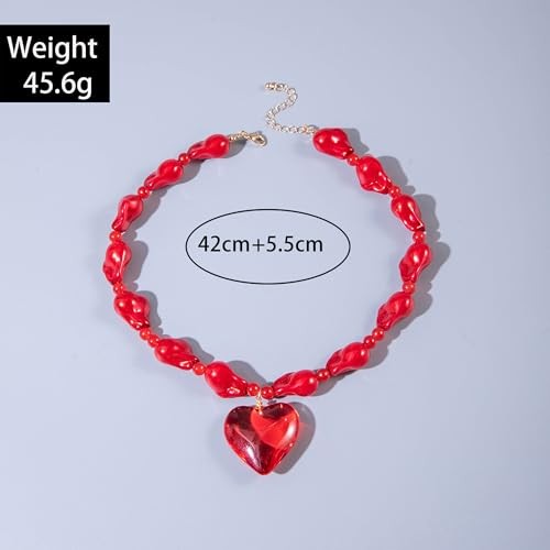 Valentine’s Day Red Heart Necklace for Women Cute Imitation Pearl style C