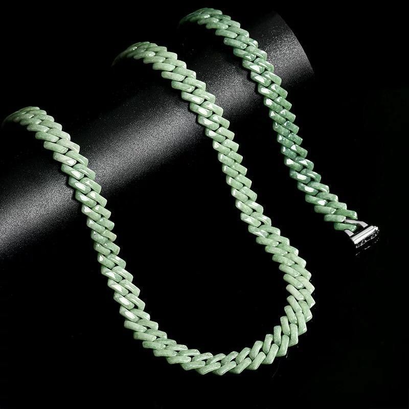 Grade A MYANMAR Jadeite Green Rhombus Shaped Cuban CHAIN NECKLACE AND BRACELET