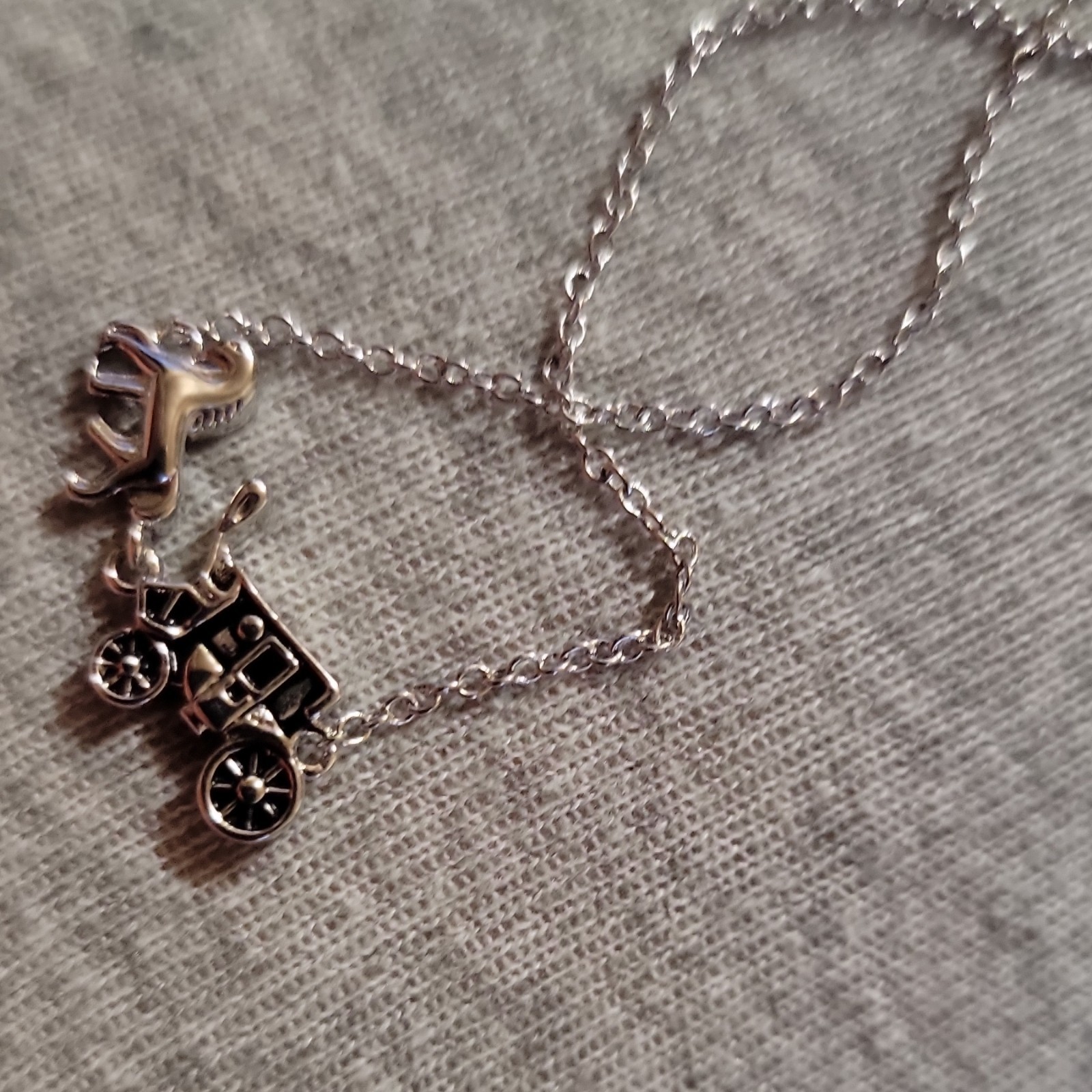 Silver Tone Adjustable Cable Chain Bracelet Transportation Train Charm Pendant
