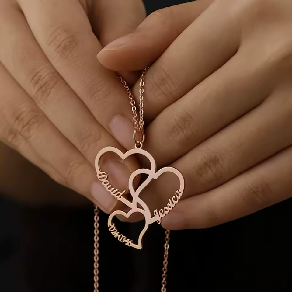 Custom 2-5 Name Heart Pendant Necklace Jewelry Family Gold Silver Rose Gold Gift