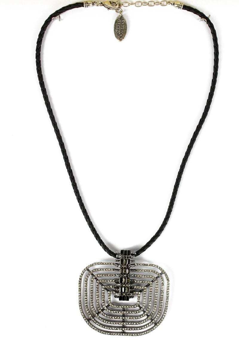 LEATHER NECKLACE WITH SWARVOSKI CRYSTALS PENDANT, CHOOSE: BLACK OR BROWN