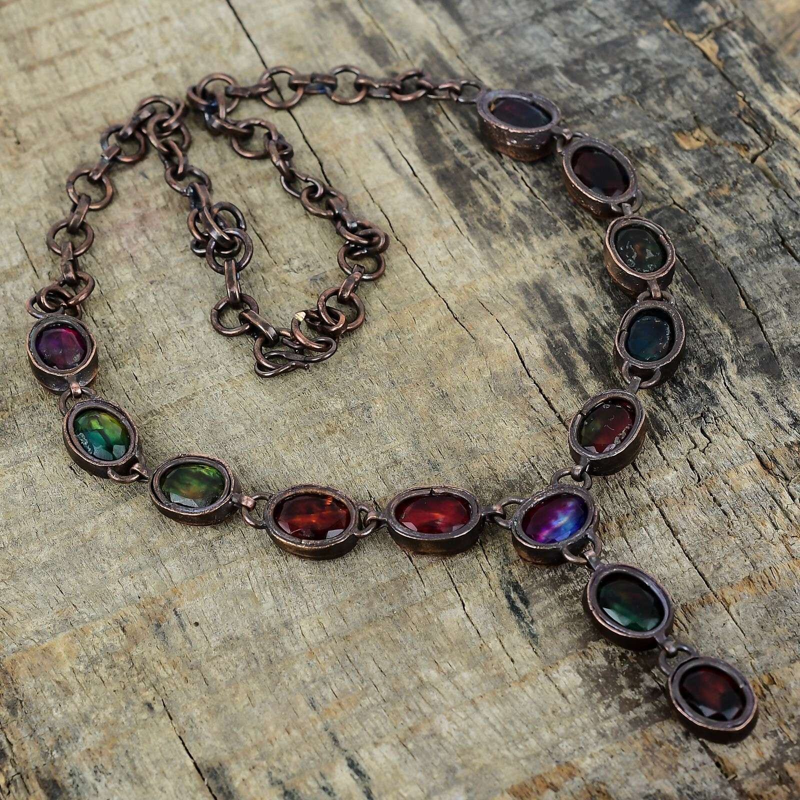 Valentines Deal Natural Ammolite Electroformed Chain New Necklace Jewelry Copper
