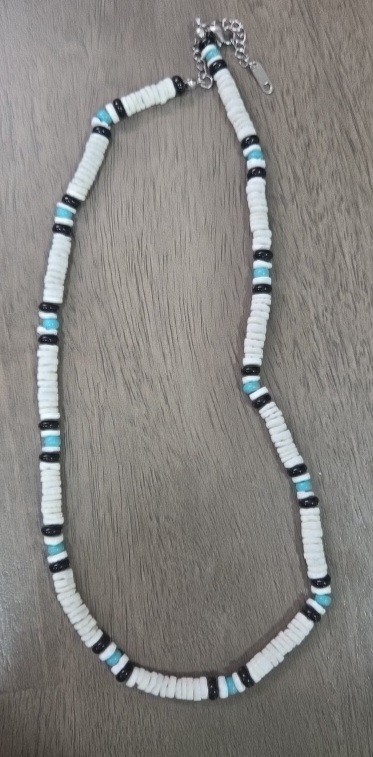 Puka Shell Surfer Necklace/ Stainless Steel/Adjustable Lobster Clasp/Turquoise.