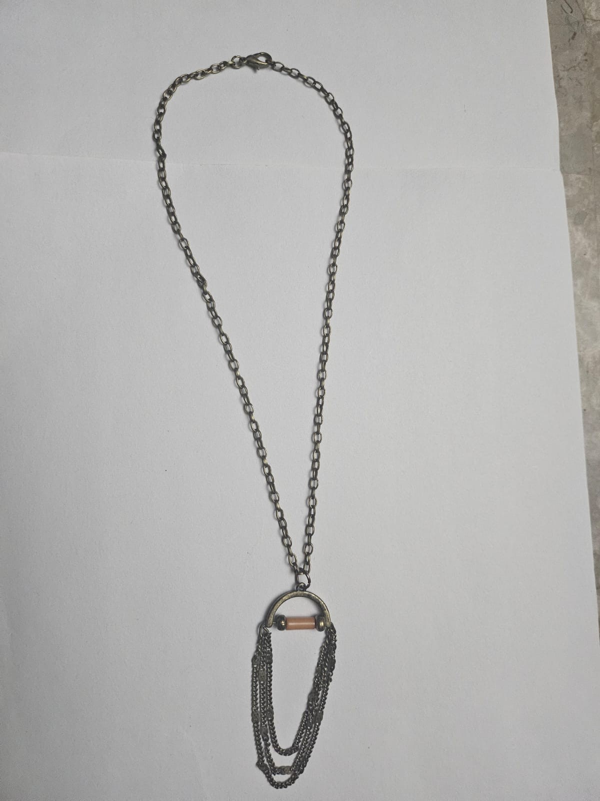 Antique Bronze Long Pendant Necklace with Arch & Layered Chain Tassels