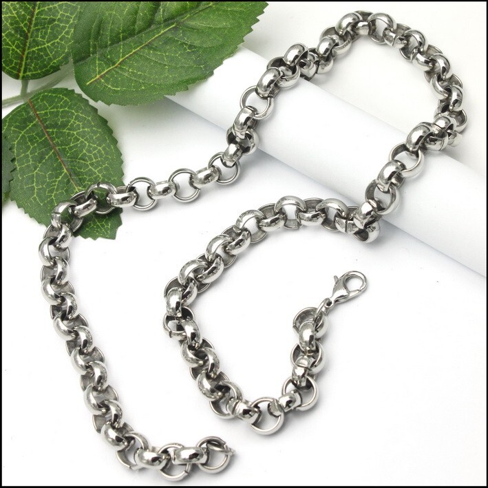 10mm 18inch Mens Women choker Stainless Steel Rolo Chain Necklace Shiny Smooth