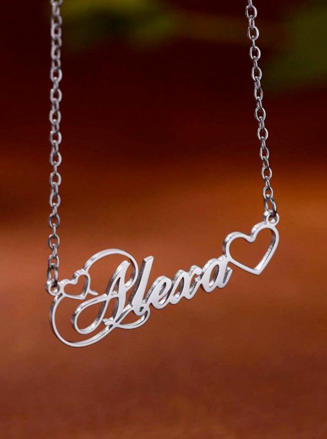 Personalized Heart Name Necklace Gold Silver Jewelry Stainless Steel Anniversary