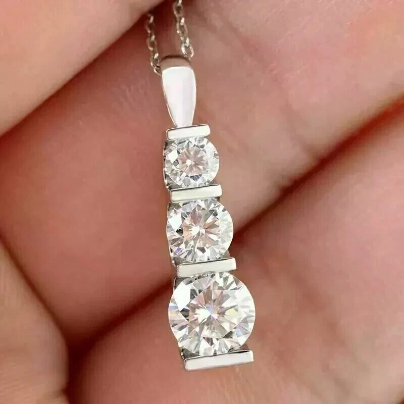 2.30Ct Round Cut Simulated Diamond Three Stone Pendant In 14K White Gold Plated