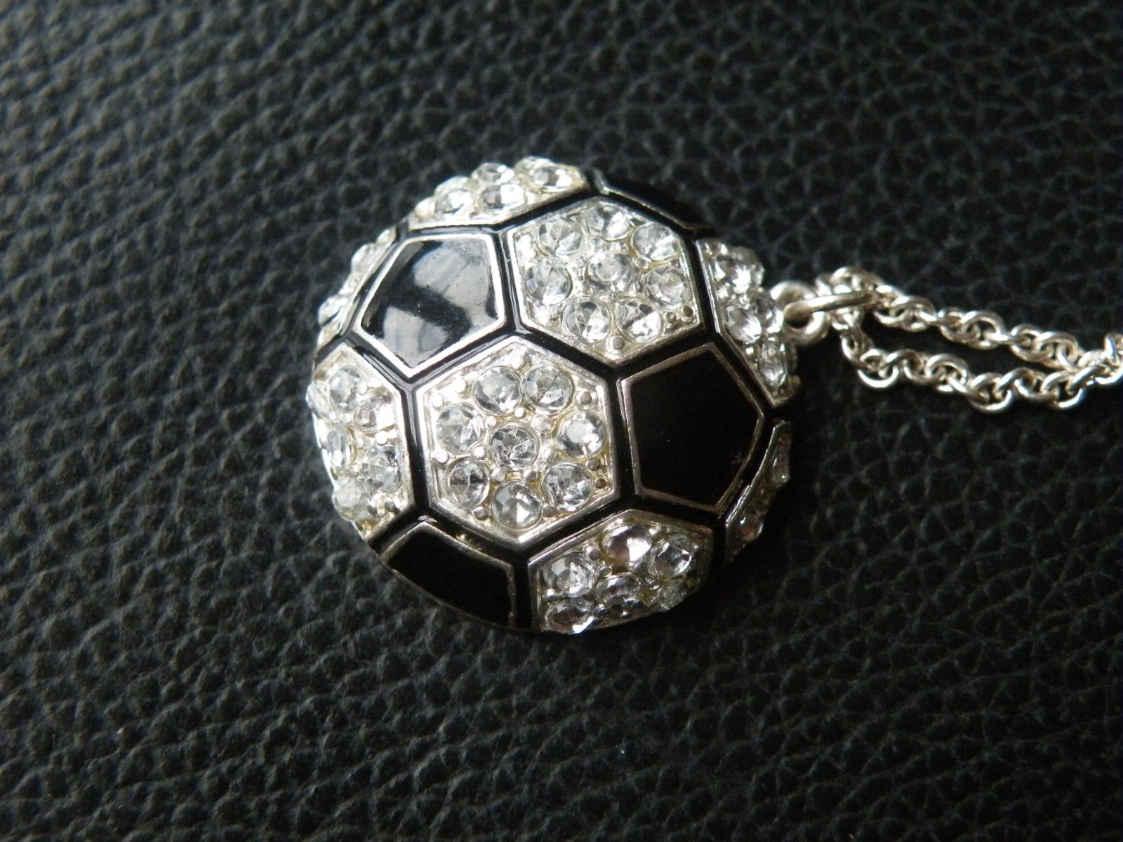 SPORTS Soccer or Football NECKLACE Jewelry BALL Pendant & Chain SPARKLE Stones