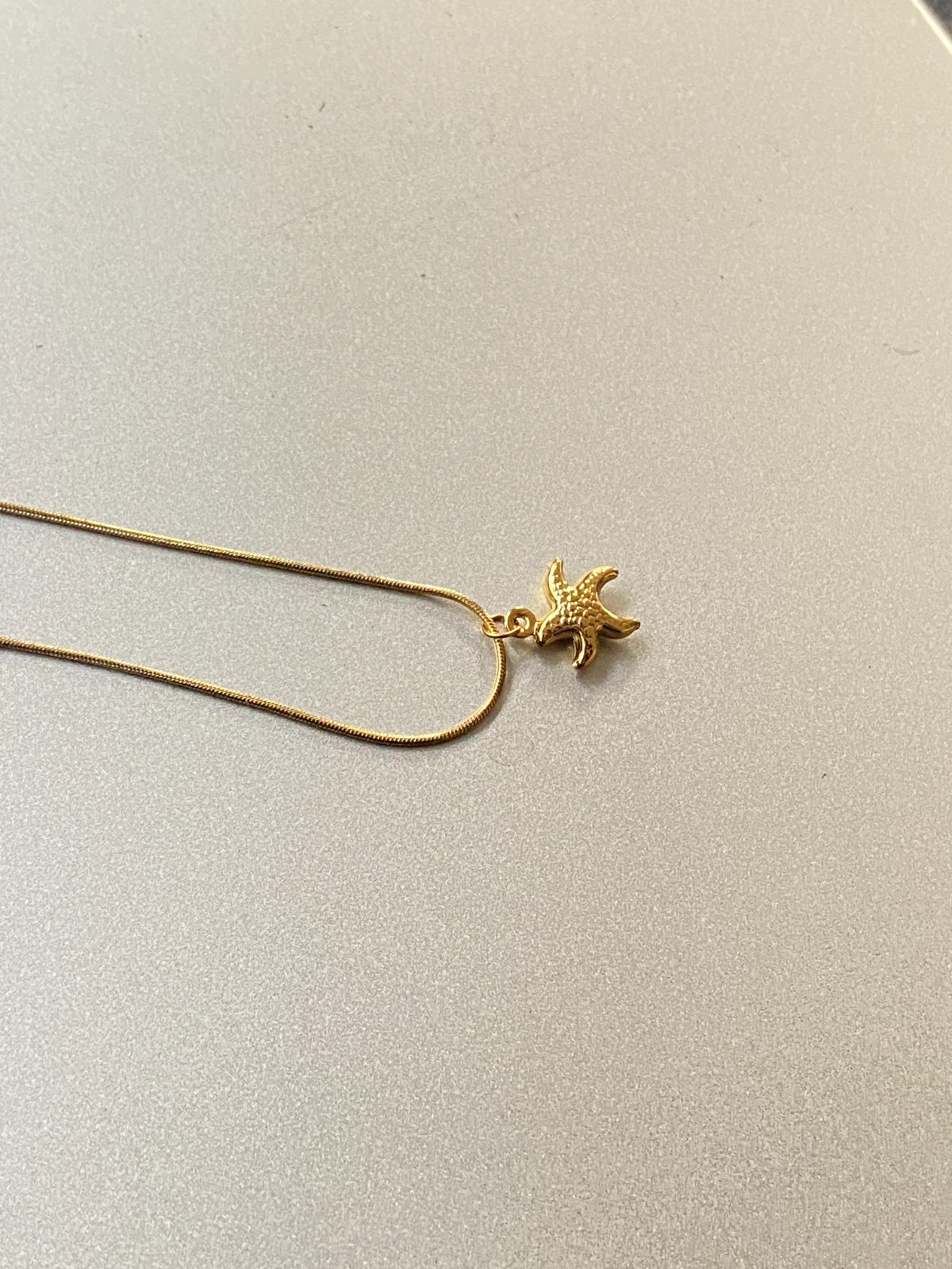 Gold Brass Starfish Necklace | Minimalist Sea Starfish Charm Pendant Necklace
