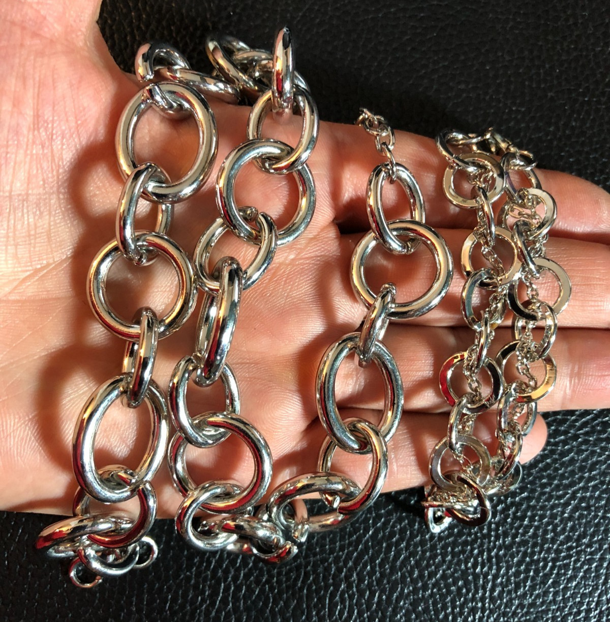 BANANA REPUBLIC Silver Rolo Chunky Chain Necklace +Hoop Earrings Bracelet 8572