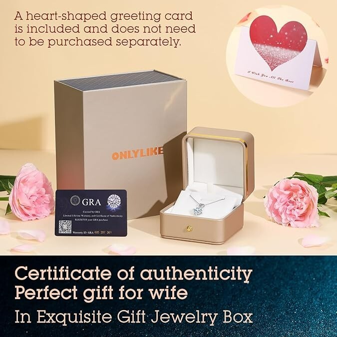 Heart Pendant Necklace Gifts for Wife, 3 Carat Moissanite Women’s Pendant Neck