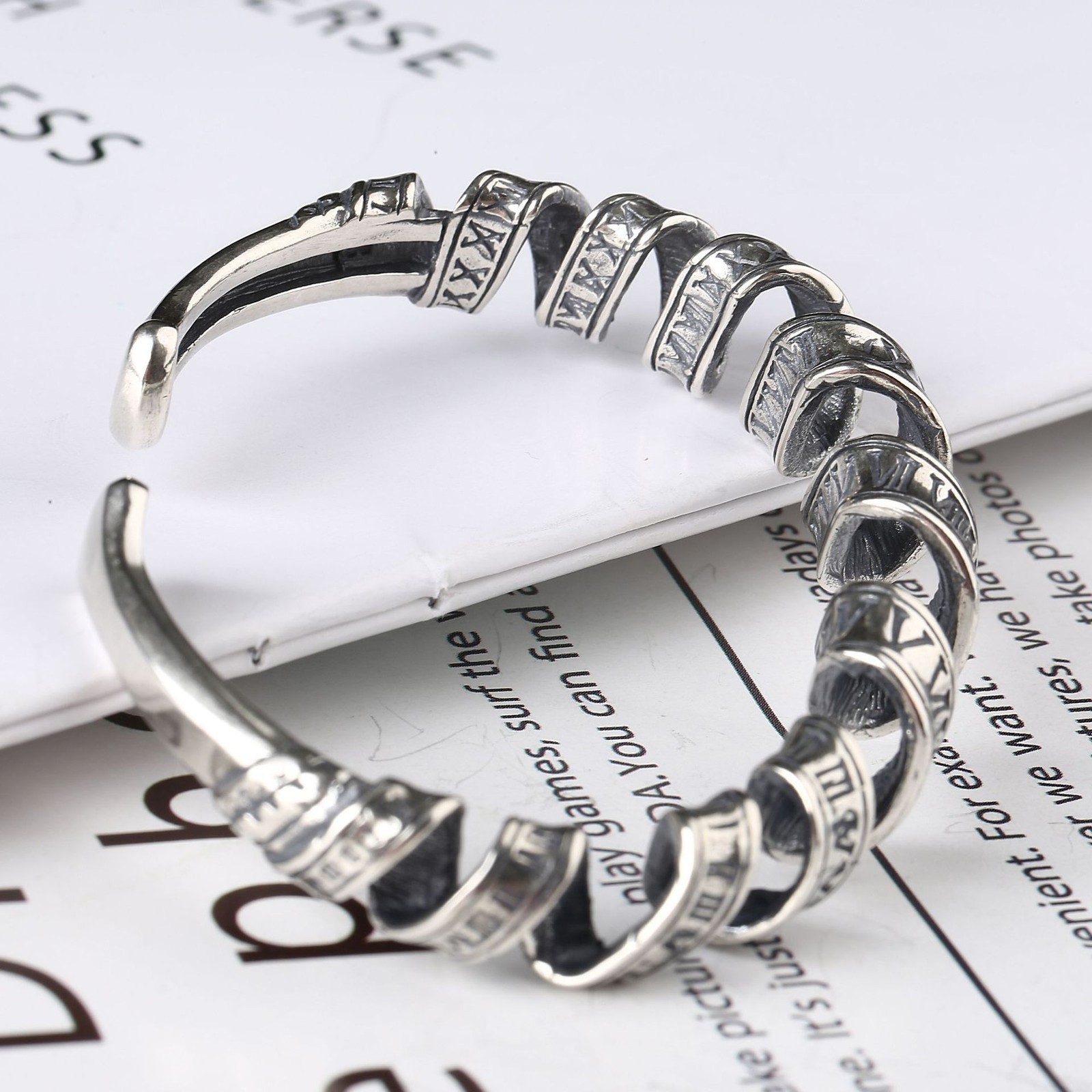 Twist Roman Numeral Cuff Bracelet Unisex Punk Bangle 18g S925 Sterling Silver