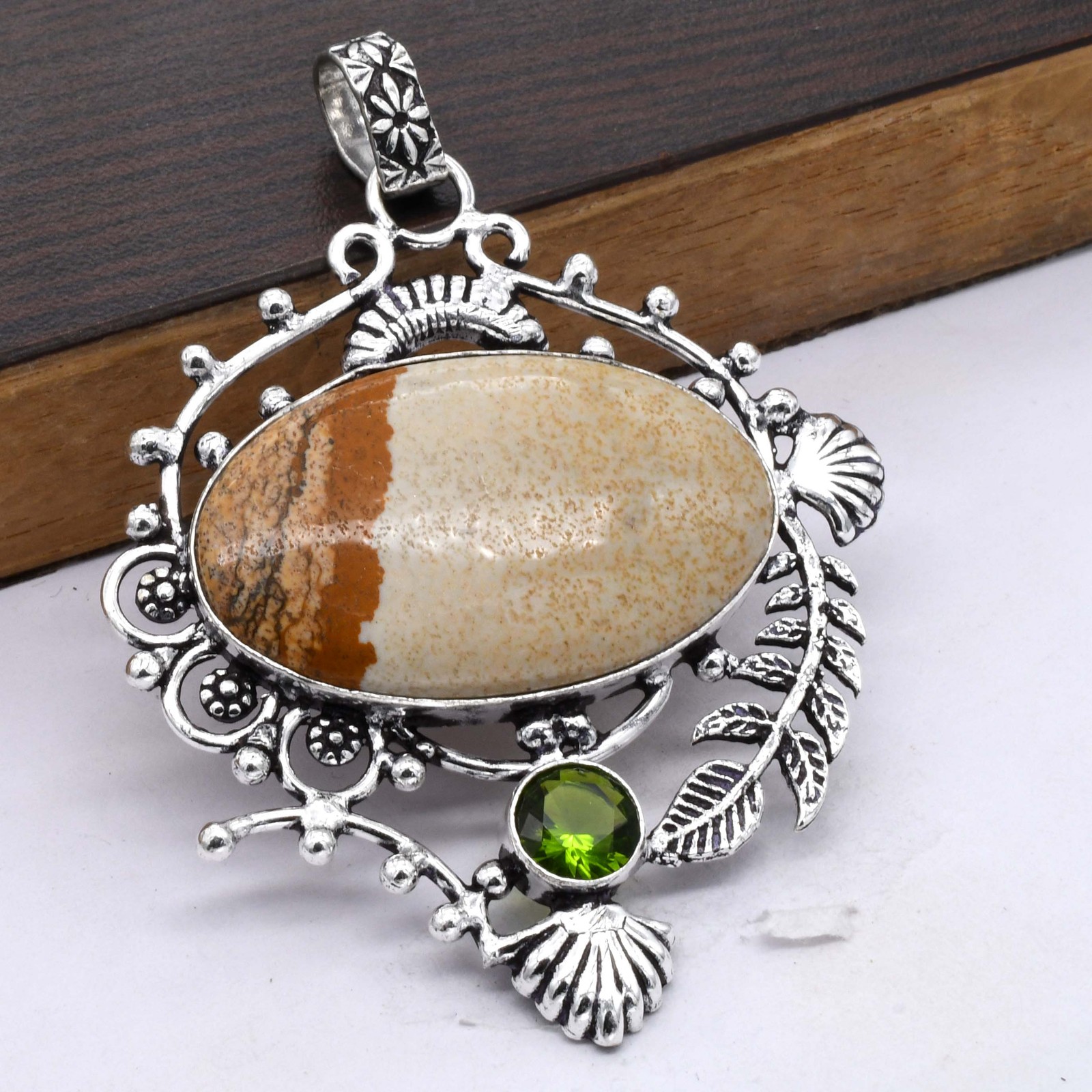 Picture Jasper Peridot Natural Gemstone Pendant Jewelry 1.2″ P 3819