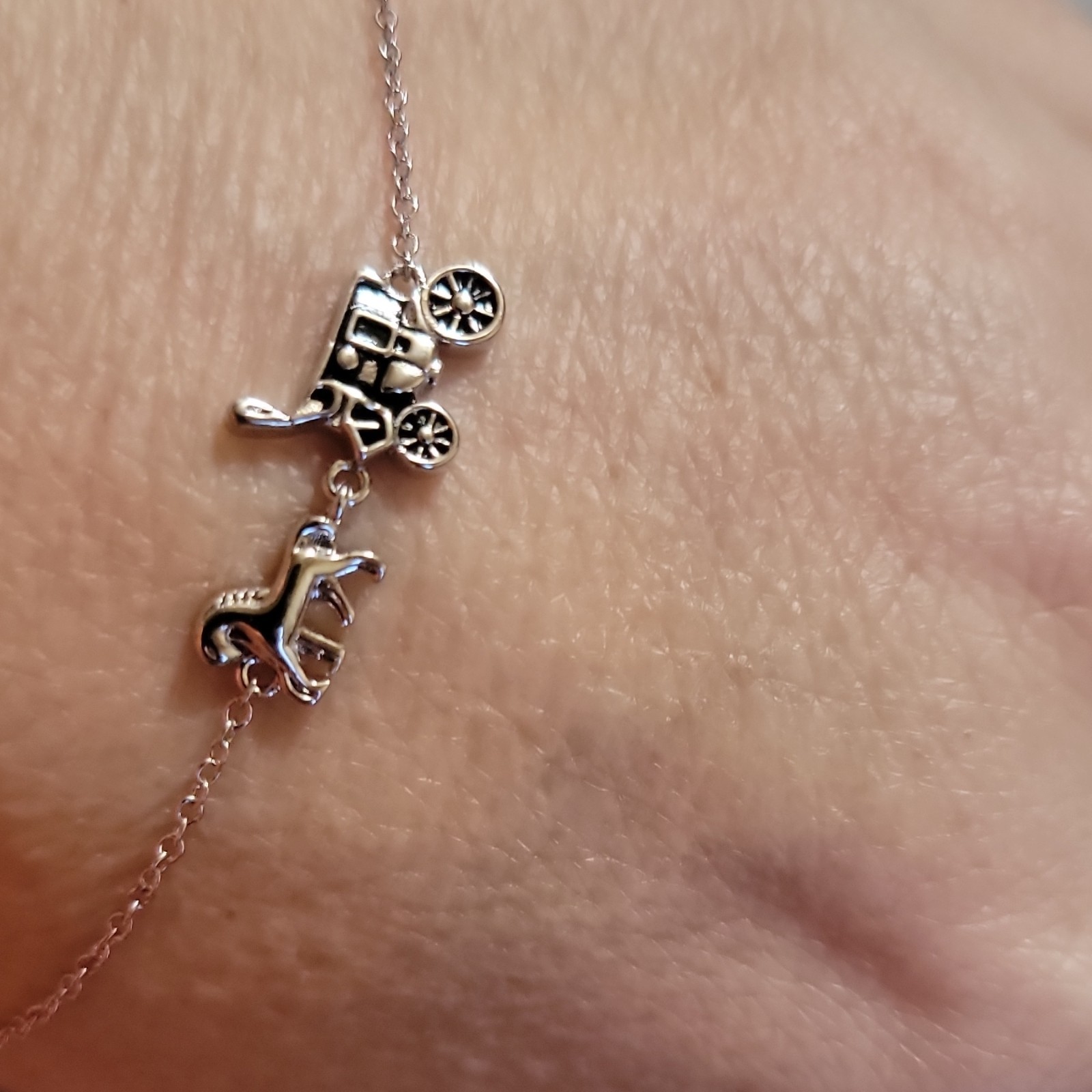 Silver Tone Adjustable Cable Chain Bracelet Transportation Train Charm Pendant