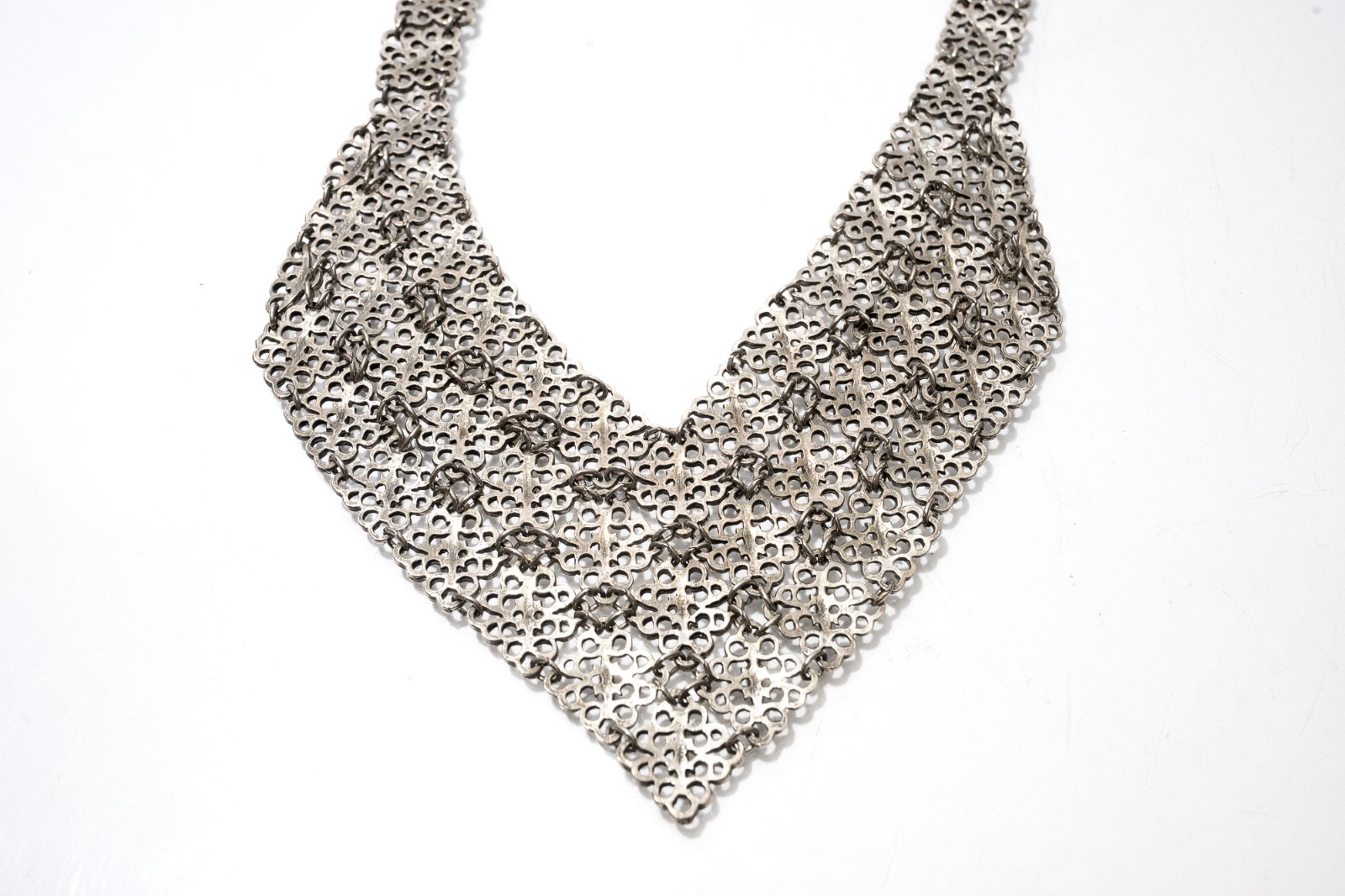 Metal Bib Necklace, Silver Toned