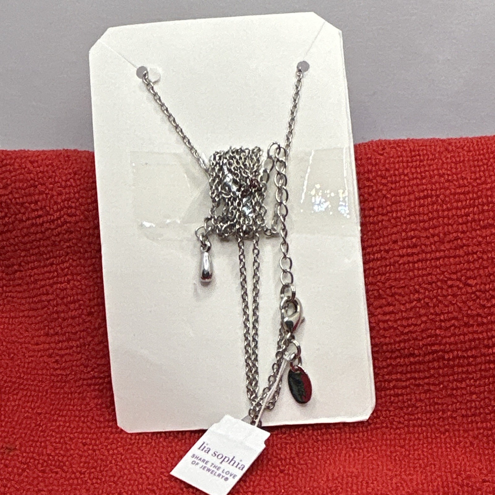Lia Sophia Silver Tone Key Charm Pendant White Crystal Pavé Oval Link Necklace