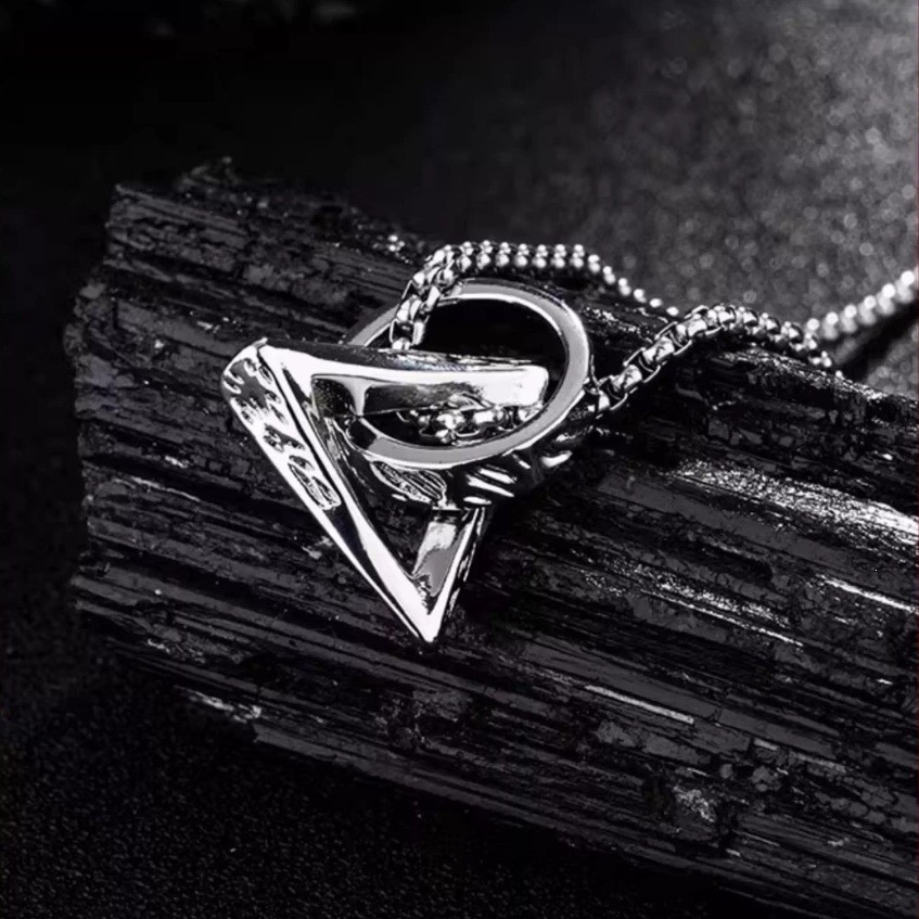 Triangle Ring Interlock Pendant Necklace Stainless Steel Silver Unisex Choker
