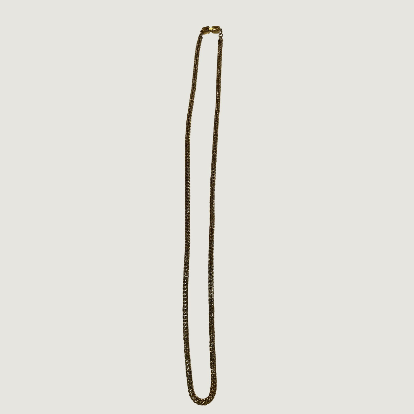 Vintage Givenchy Gold Tone Woven Link Chain Necklace G Logo Clasp 30 Inch Long