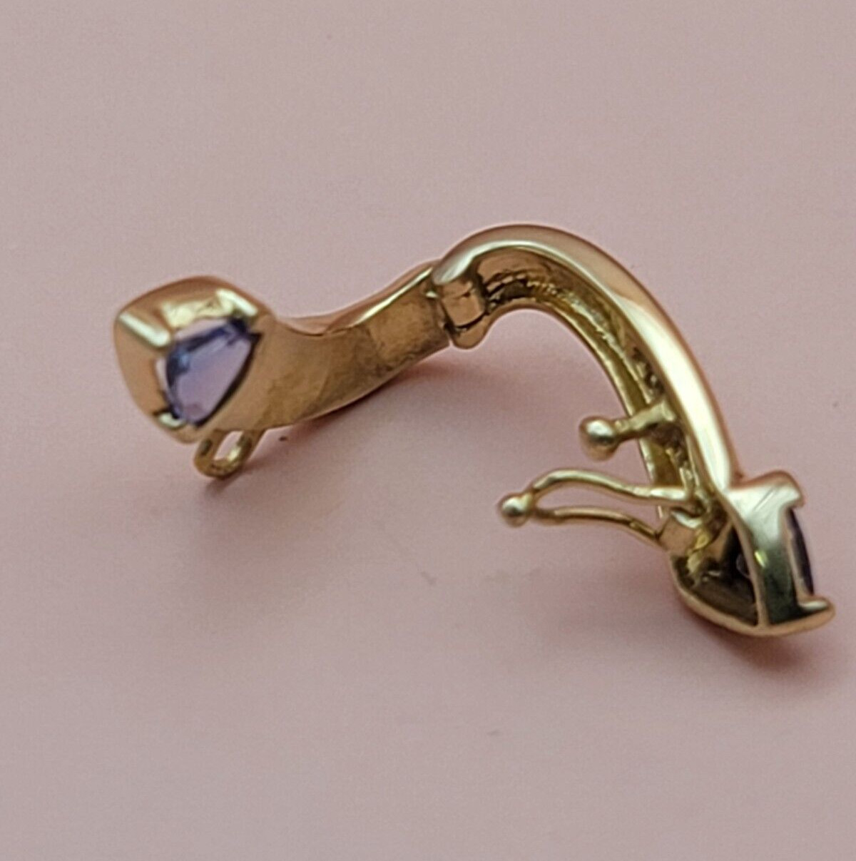 14k Yellow gold Trillion Blue Tanzanite Diamond Hinged Slider Pendant