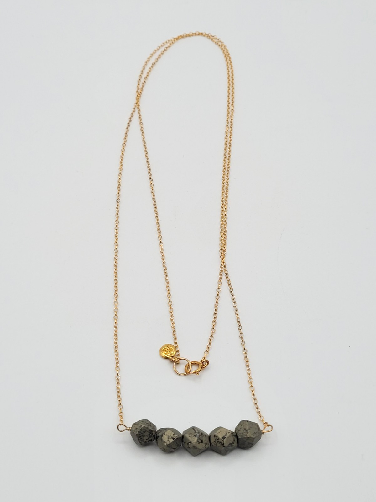 NEW Gorjana 1/20 14k Gold Filled Faceted Pyrite Long 32″ Necklace SIGNED