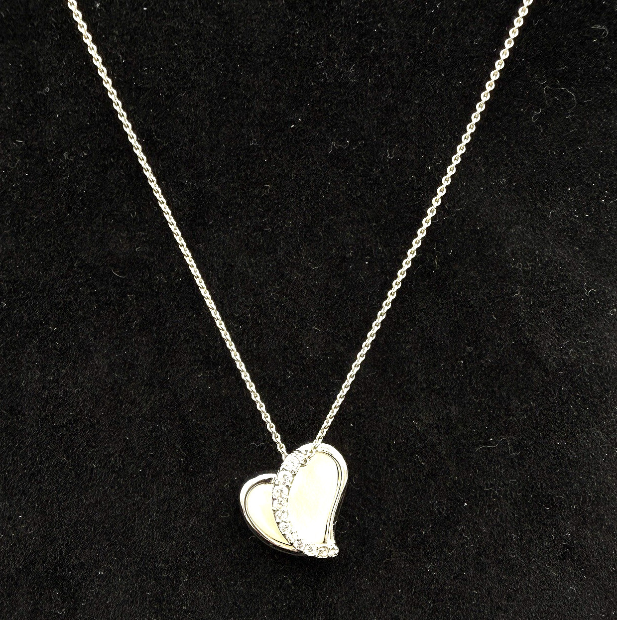 Sterling Silver MOP & CZ Heart on an 16” Italy 925 Chain Valentine
