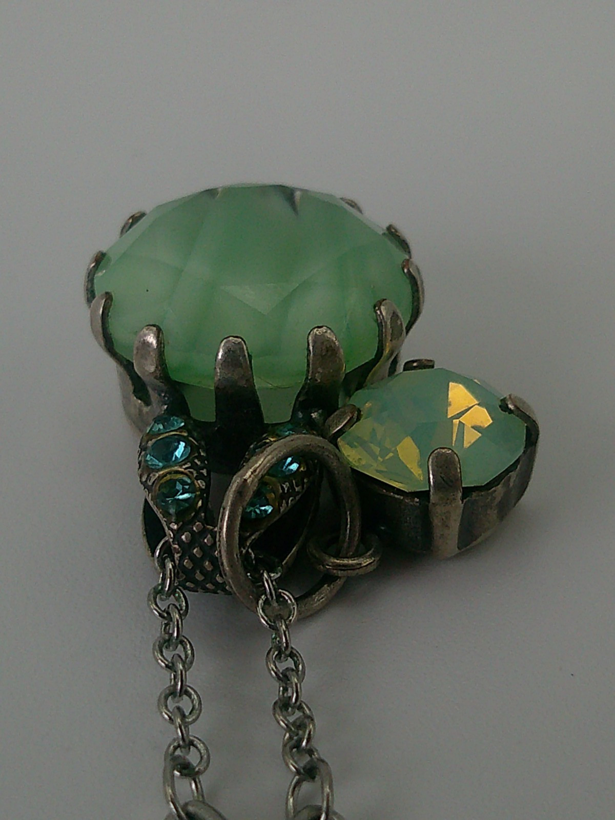 Mariana Rhodium Plated & Mint Green Stone 15mm Pendant Necklace 17-21″ Adjust.