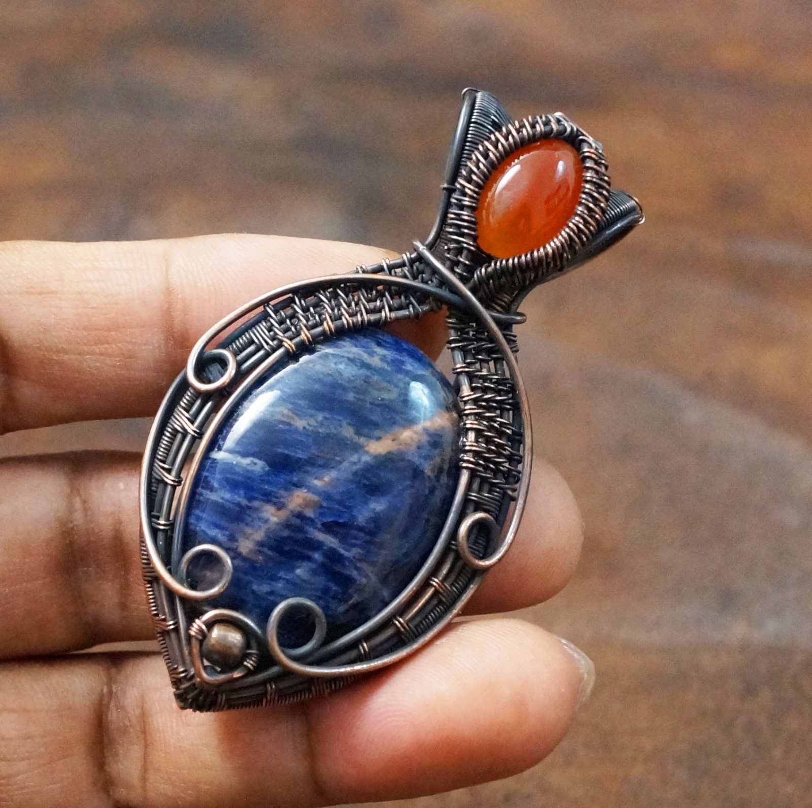 Sodalite Onyx Gemstone Copper Wire Wrapped Pendant Handmade Gift Jewelry (PD-102