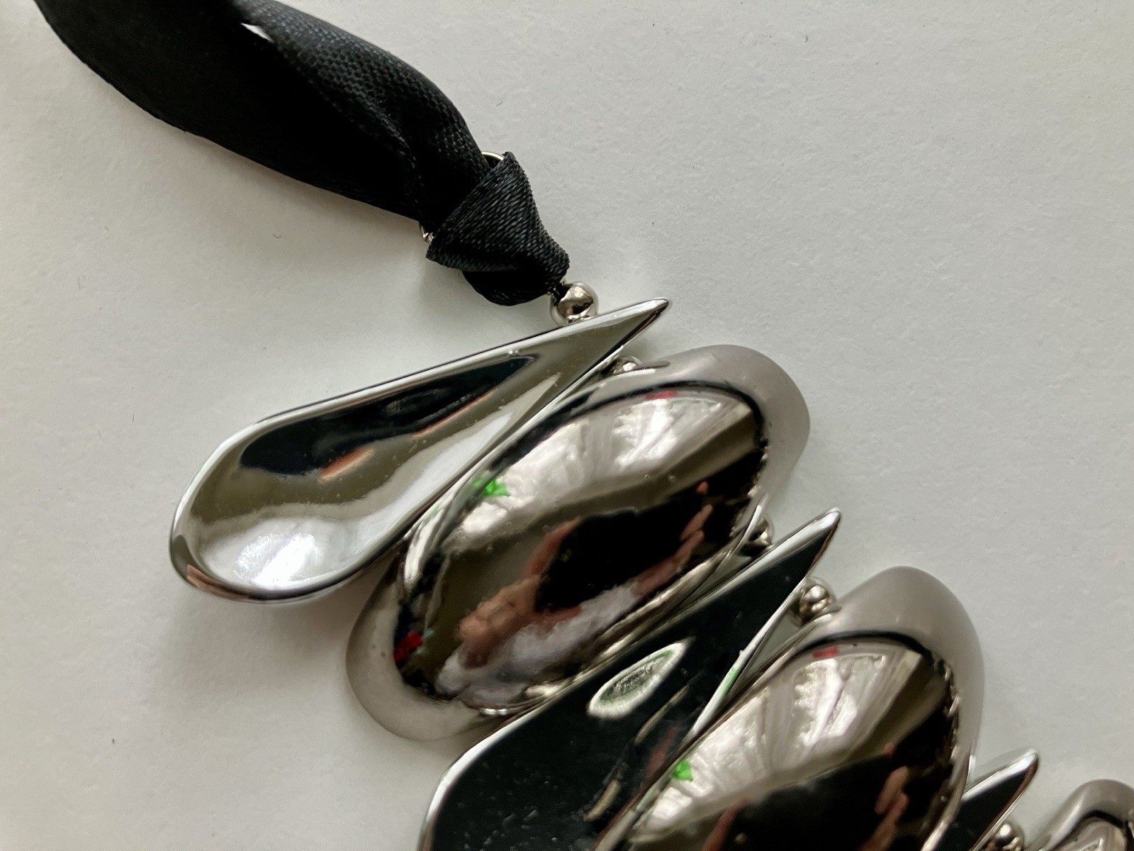 Statement Silver Gunmetal Tone Collar Necklace Nugget Choker Bib Adjustable Ties
