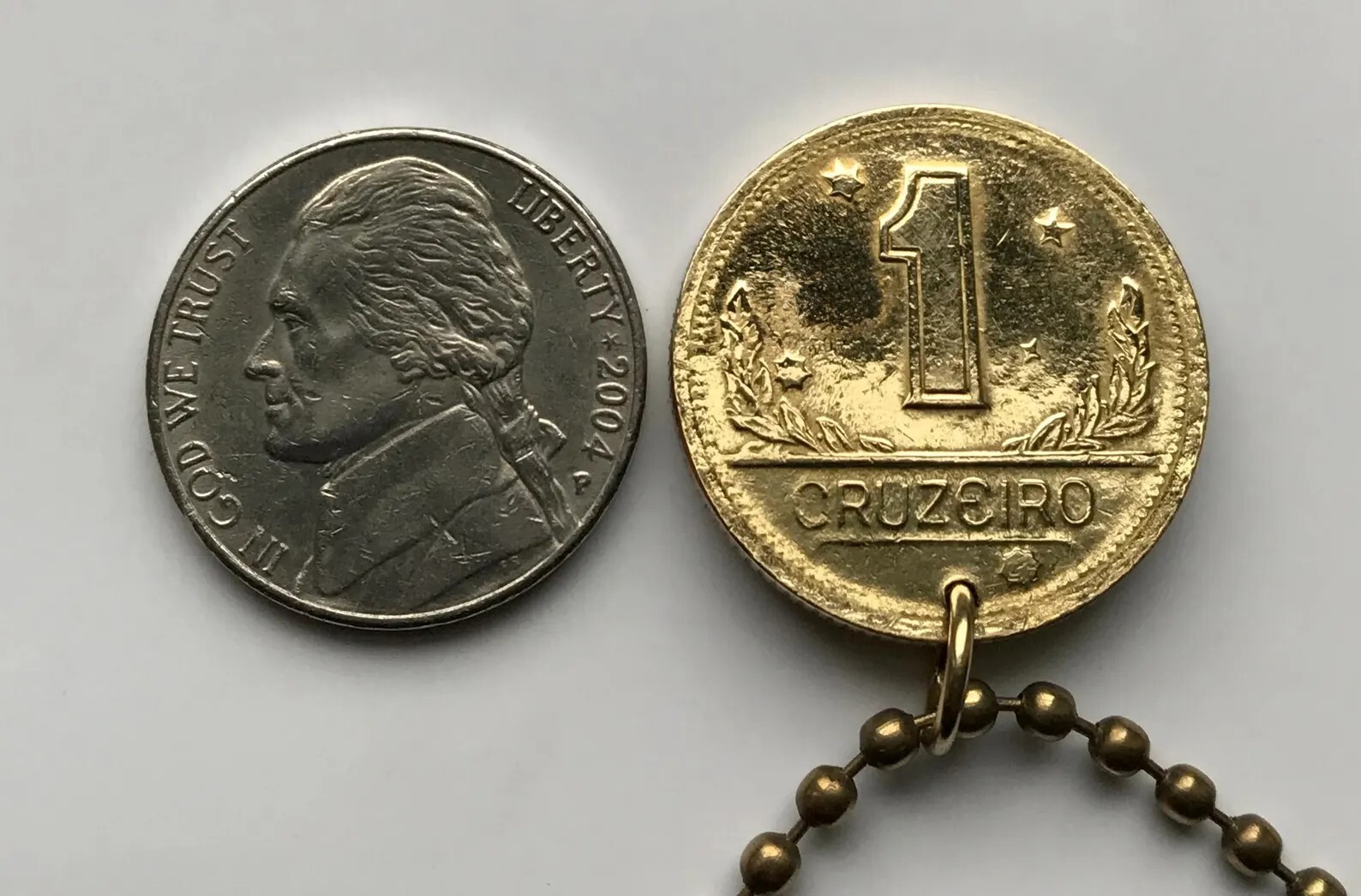 Brazil Brasil coin pendant Brazilian map Rio de Janeiro Sao Paulo Ipanema 000304