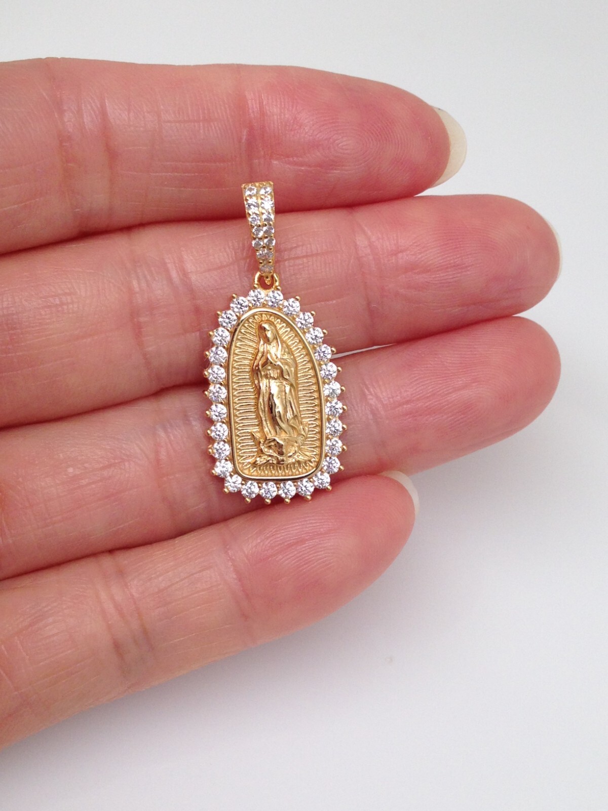 925 Sterling Silver Gold Guadalupe Pendant CZ Women Girls 20mm(0.79″)/32mm1.26″