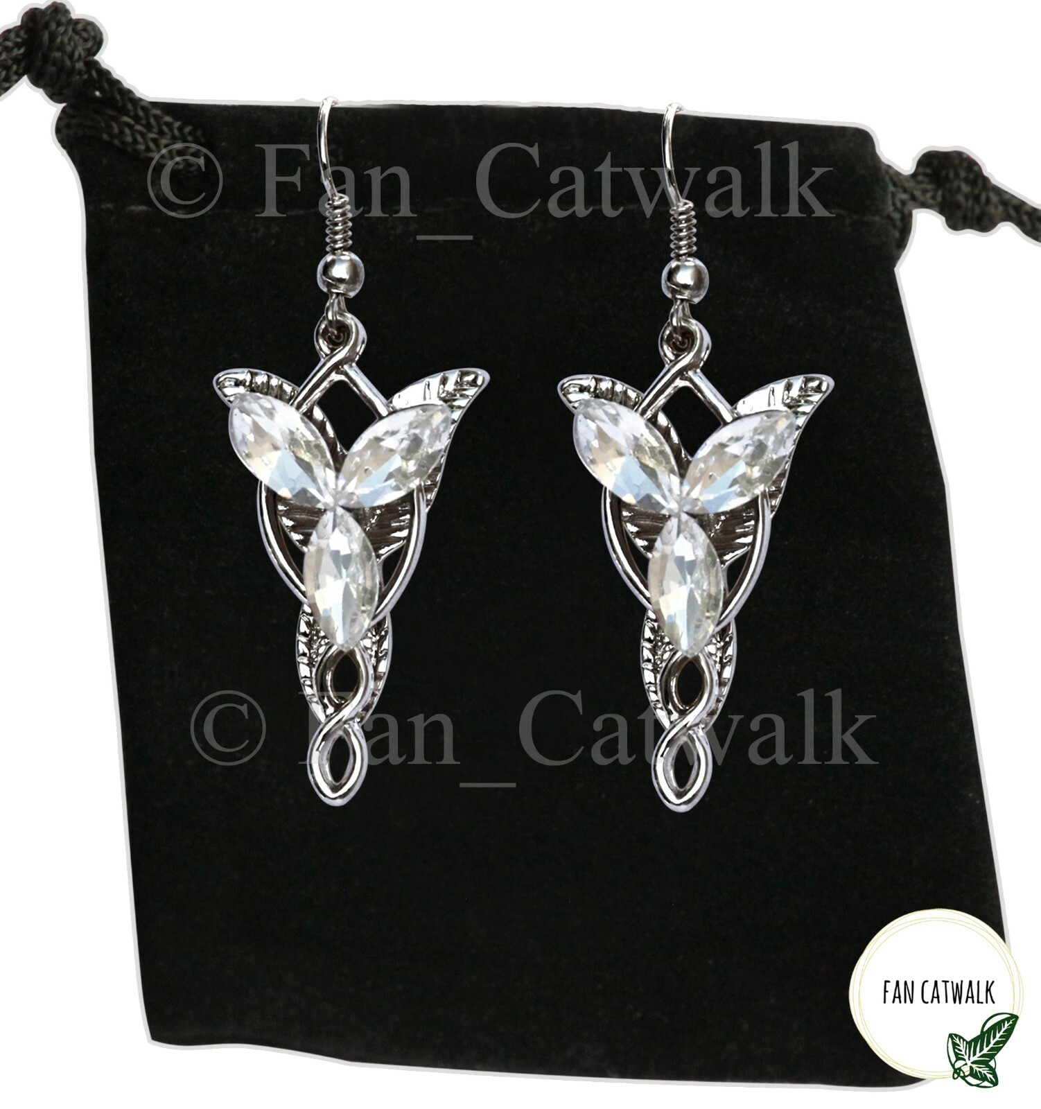 Lord of the Rings Silver EVENSTAR Necklace & Earrings Hobbit LOTR Arwen SET +Bag