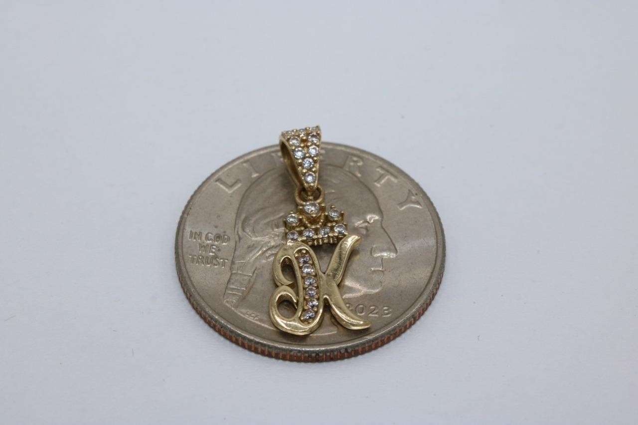 Fine 10K Yellow Gold Letter K Cursive Initial Pendant Charm Necklace 0.8gr