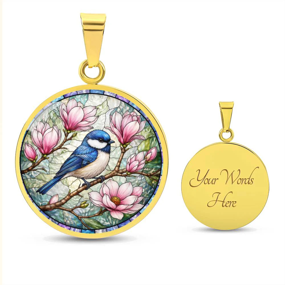 Bluebird Floral Engraved Necklace Bracelet or Keychain