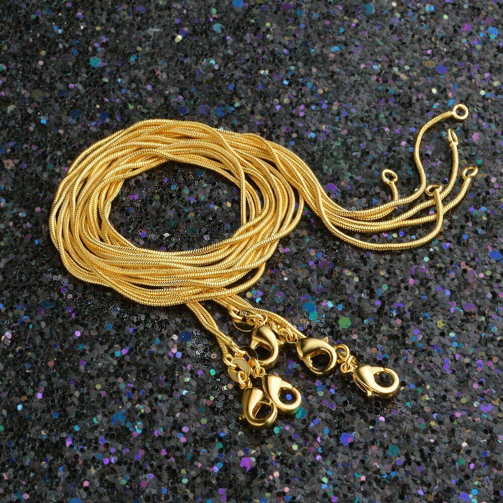 Designer Inspired Solid 18K Gold Filled Italian 1.2mm Thin Snake Chain Necklace