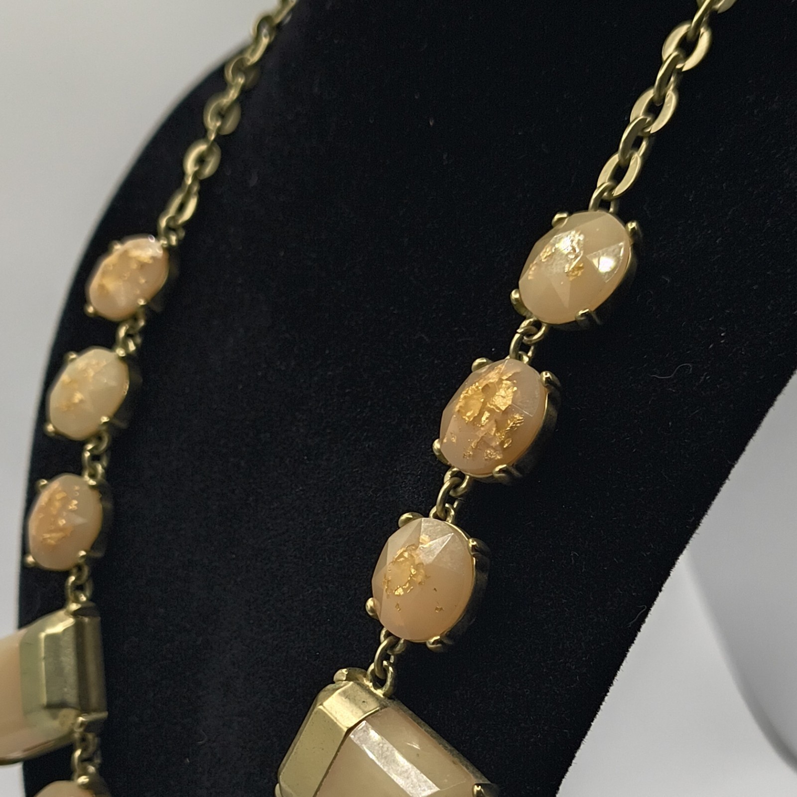 LOFT Gold Tone Cable Chain Necklace Beige Stations Statement Spring Ring Signed