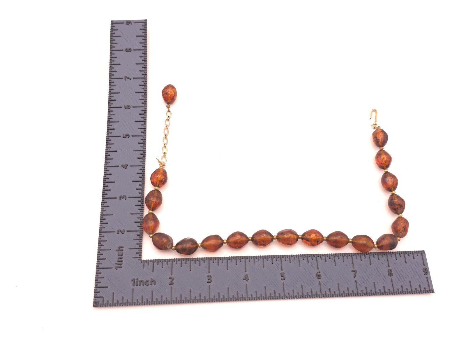 Vintage Trifari Faux Amber Lucite Beaded Choker Necklace Adjustable Hook