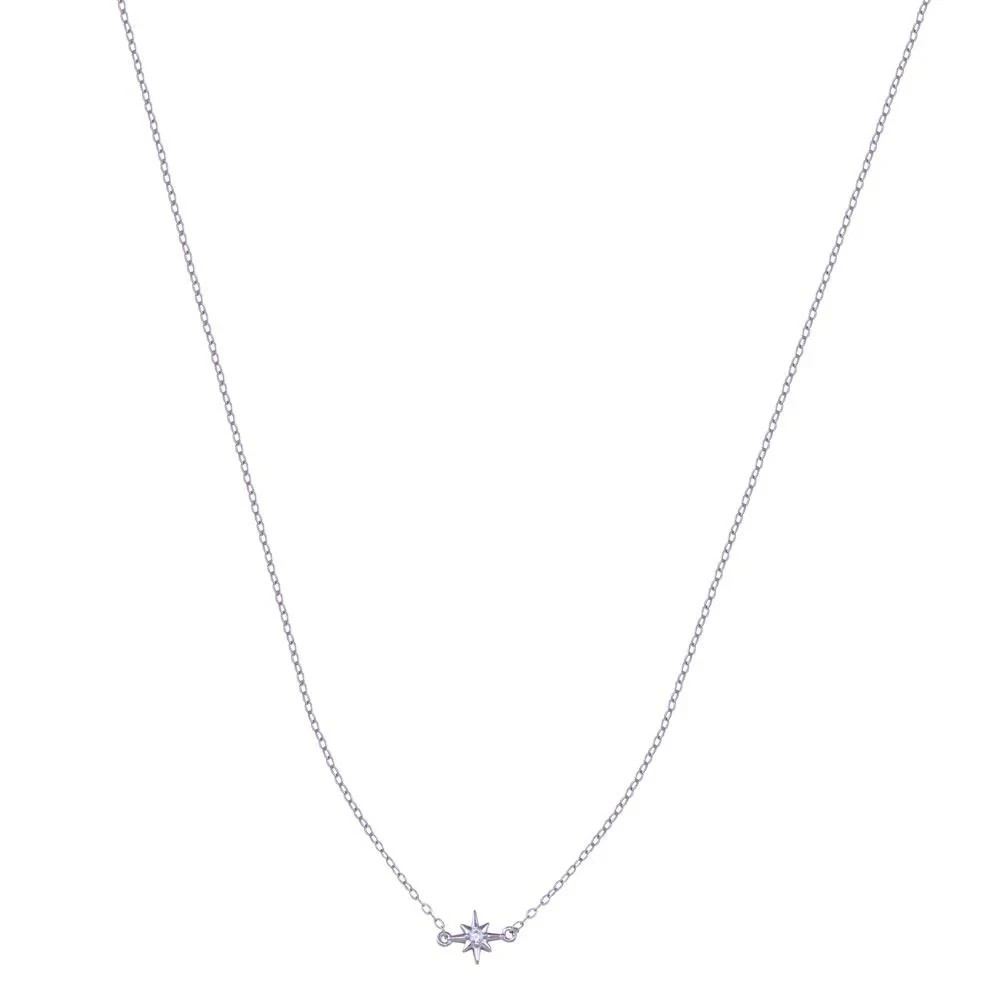 Rhodium Plated 925 Sterling Silver Northstar Clear CZ Necklace