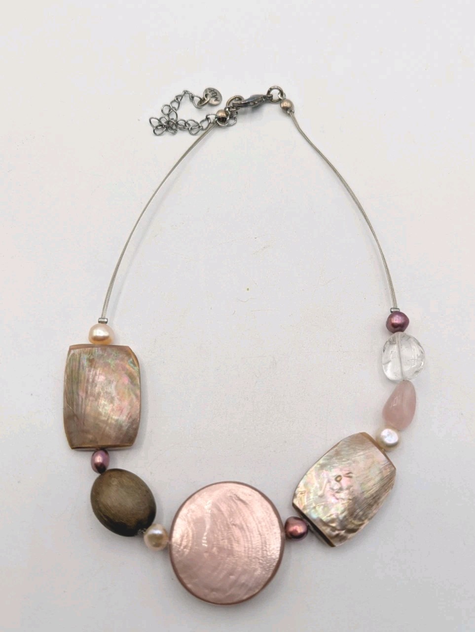 Pinks & Beige 14 Inch Choker Necklace Mix Couture Silver Tone