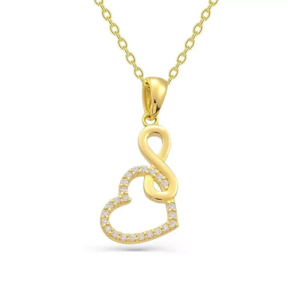 Round Cut Simulated Diamond Pretty Infinity Heart Pendant 14k Yellow Gold Plated