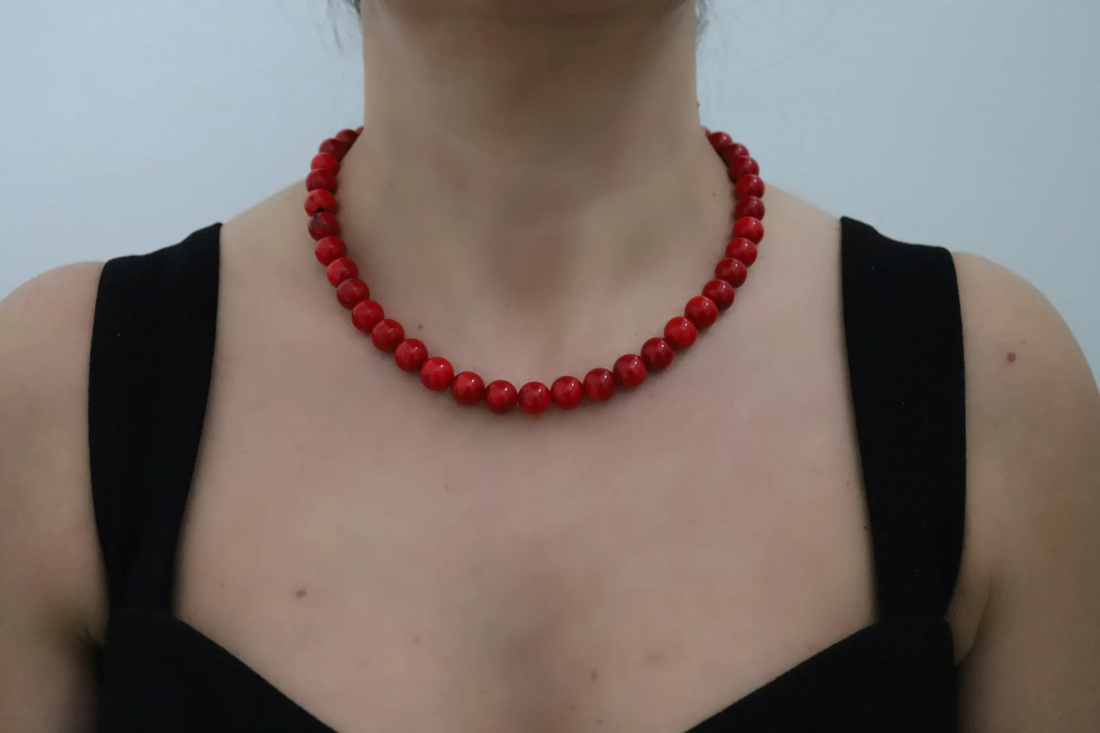 8mm Red Coral Necklace, Coral Choker, Natural Coral Necklace