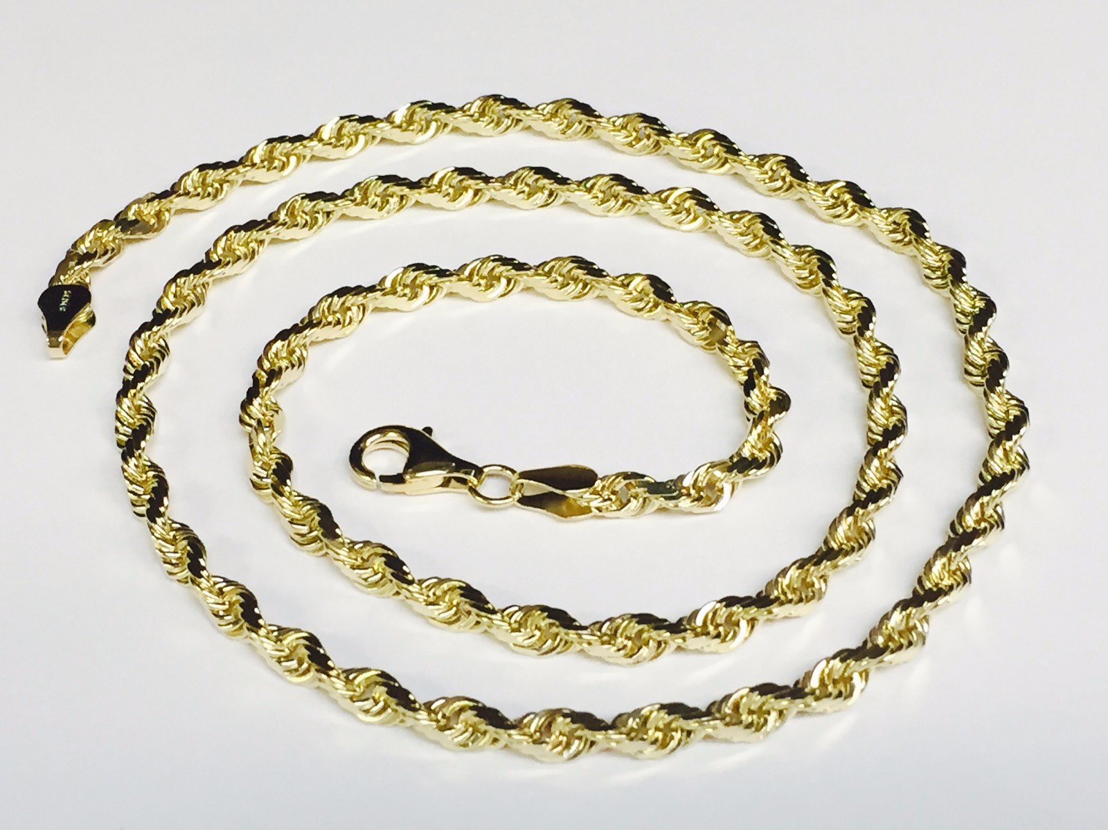 10k Yellow Gold 22″ Solid Diamond Cut Rope Chain Necklace 4 mm 19 Grams