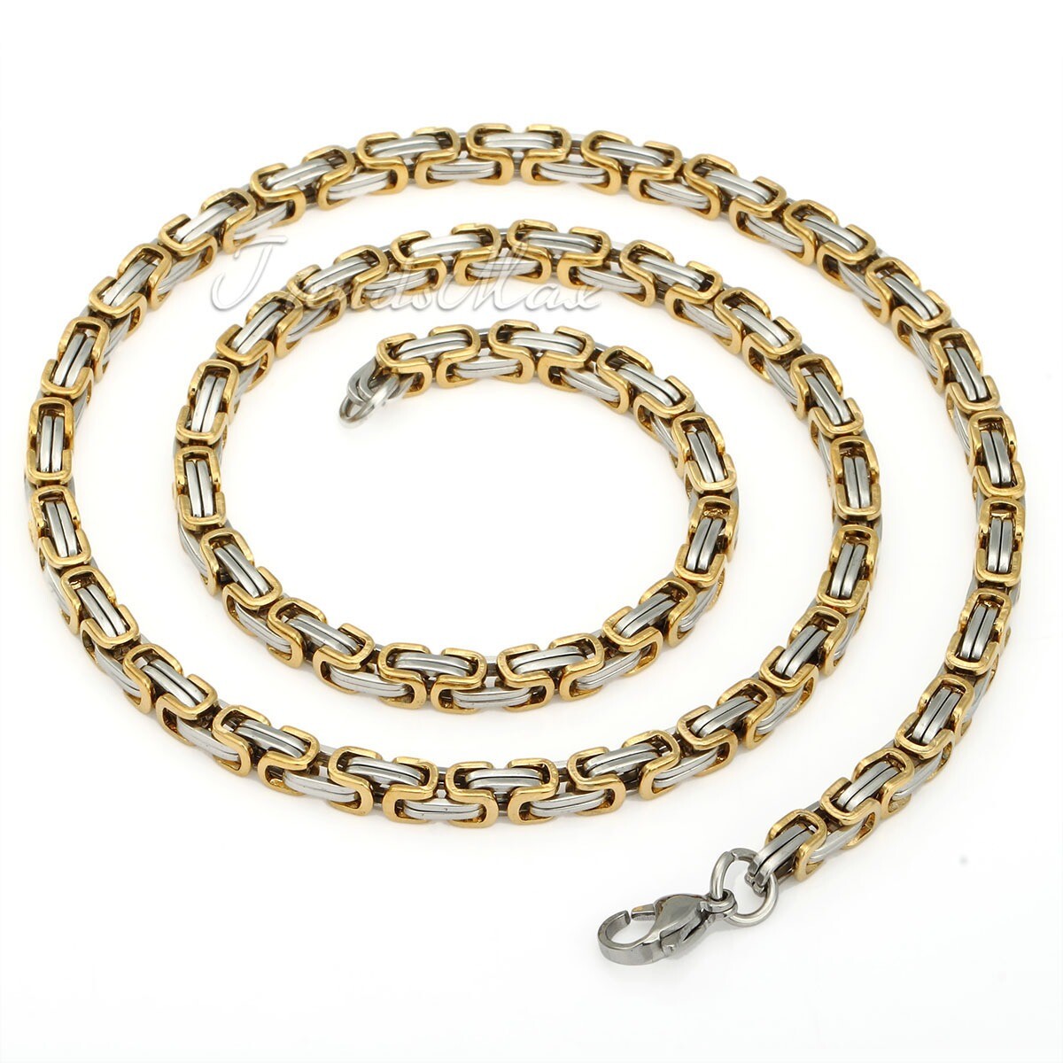 18-30″ MEN Stainless Steel 5mm Silver/Gold Plated Byzantine Box Chain Necklace