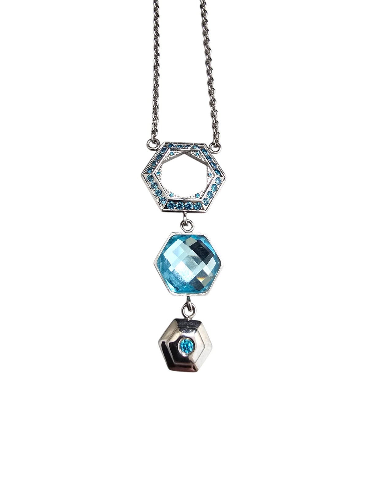 Vintage Women’s Stainless Steel Blue Crystal Pendant Necklace