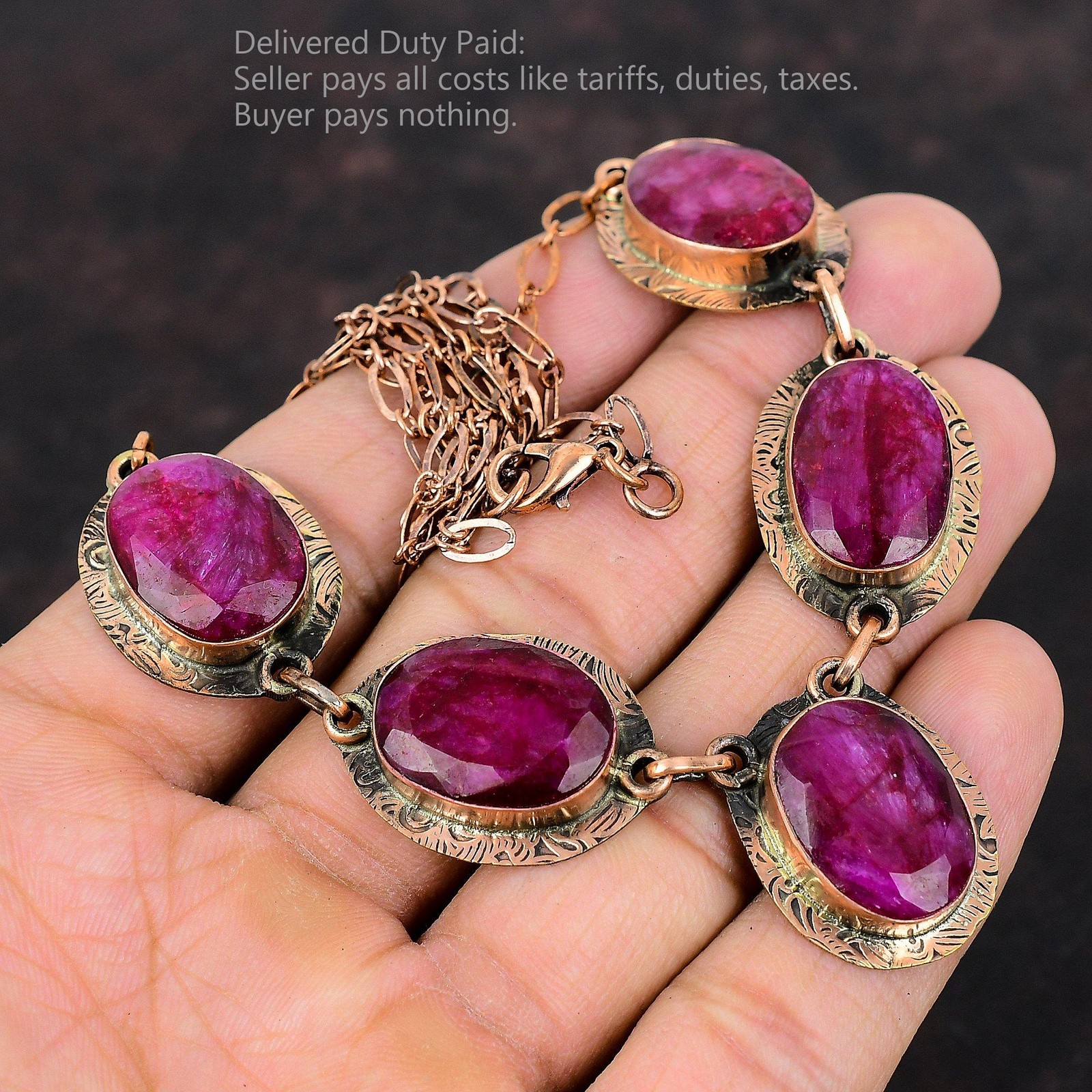 Copper Oval Kashmir Rubi Stone Mother Anniversary Art Deco Birthday New Necklace