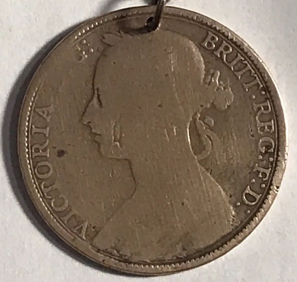 1893 United Kingdom Coin Pendant British Queen Victoria London. Antique 130 YO